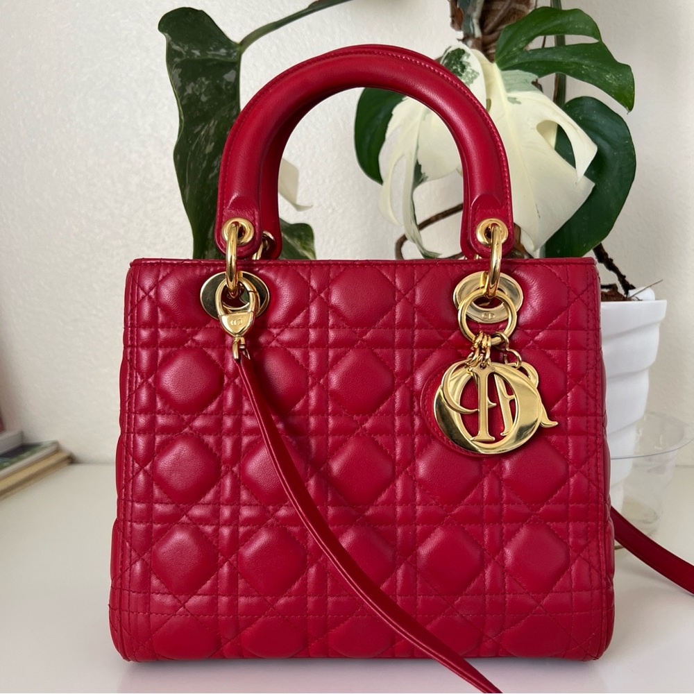 ❌SOLD❌Christian Dior Lady Dior Bag Red Cannage Medium Lambskin Painted